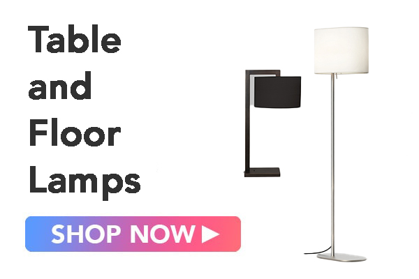 living room table and floor lamps