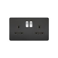 MLA Screwless 13A 2G DP switched socket - matt black with black insert and chrome rockers