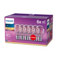 6 Pack Philips 4W LED GLS BC 2700K Clear Bulbs