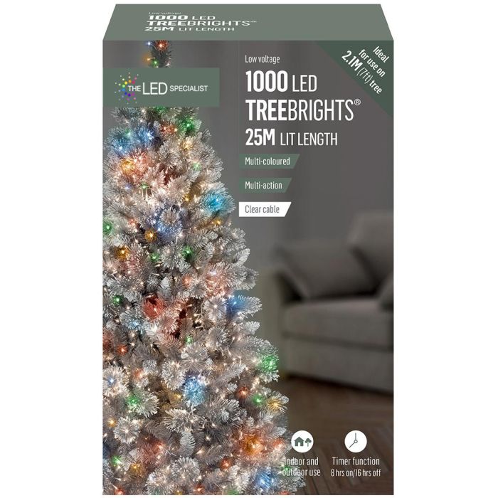 1000 LED Multi-Coloured Christmas Tree Lights with Timer, 30m