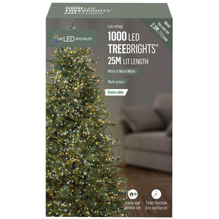 1000 LED Warm White-White Christmas Tree Lights with Timer, 30m