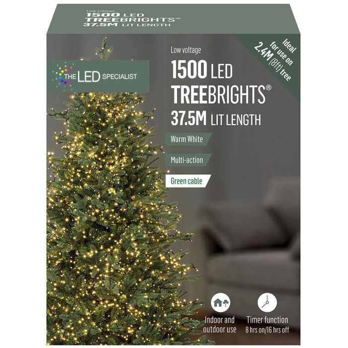1500 LED Warm White Christmas Tree Lights with Timer, 55m