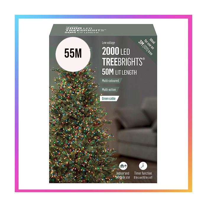 2000 LED Multi-Coloured Christmas Tree Lights with Timer, 55m