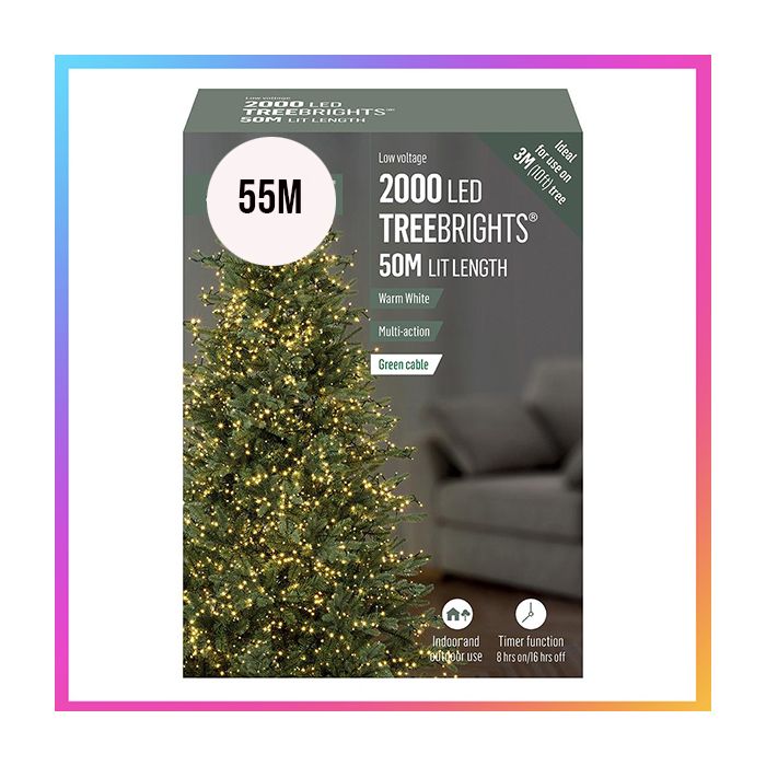 2000 LED Warm White Christmas Tree Lights with Timer, 55m