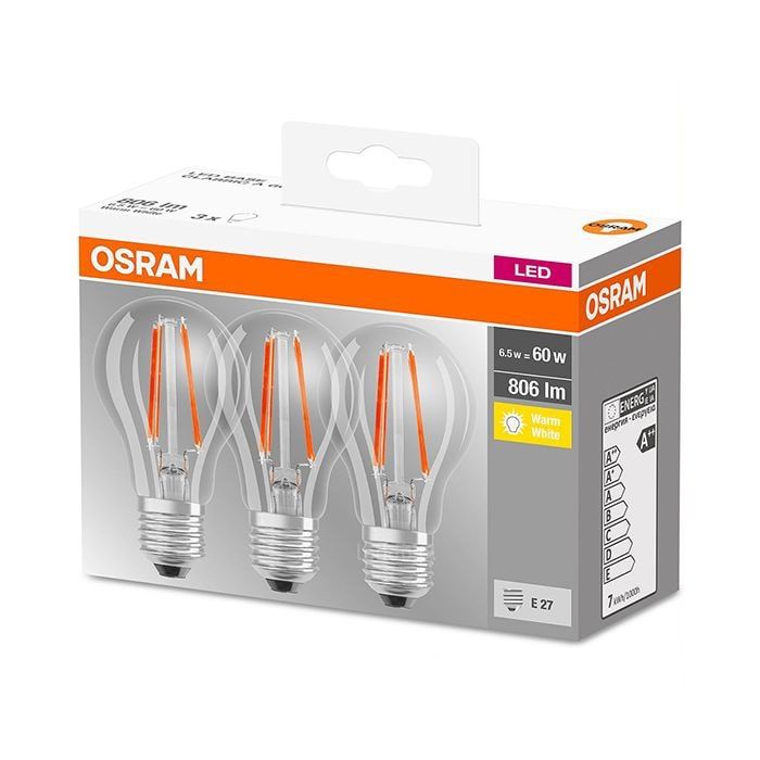 3 Pack Osram 7w LED E27 GLS 2700K