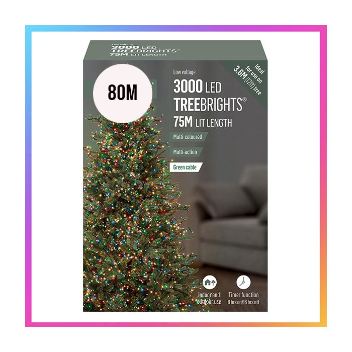 3000 LED Multi-Coloured Christmas Tree Lights with Timer, 80m