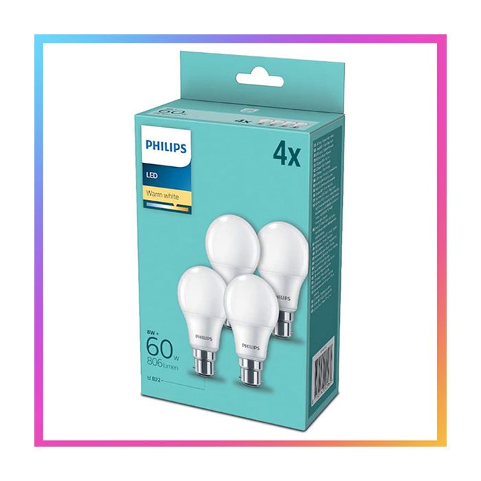 4 Pack Philips 9w LED GLS BC 2700K Frosted Bulbs
