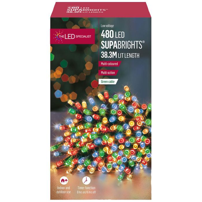 480 LED Multi-Coloured Fairy Lights with Timer, 46.3m
