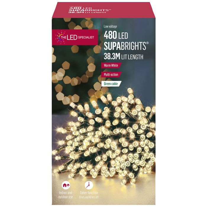 480 LED Warm White Fairy Lights with Timer, 46.3m