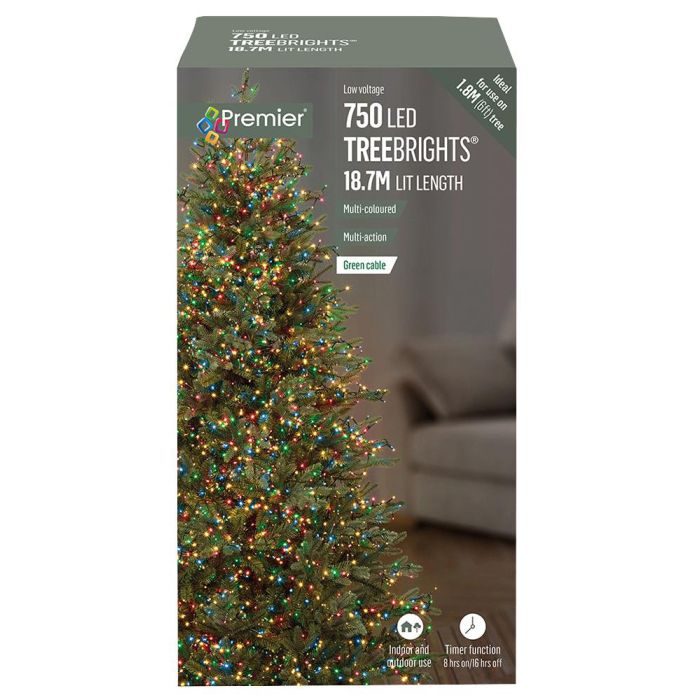 750 LED Multi-Coloured Christmas Tree Lights with Timer, 23.7m