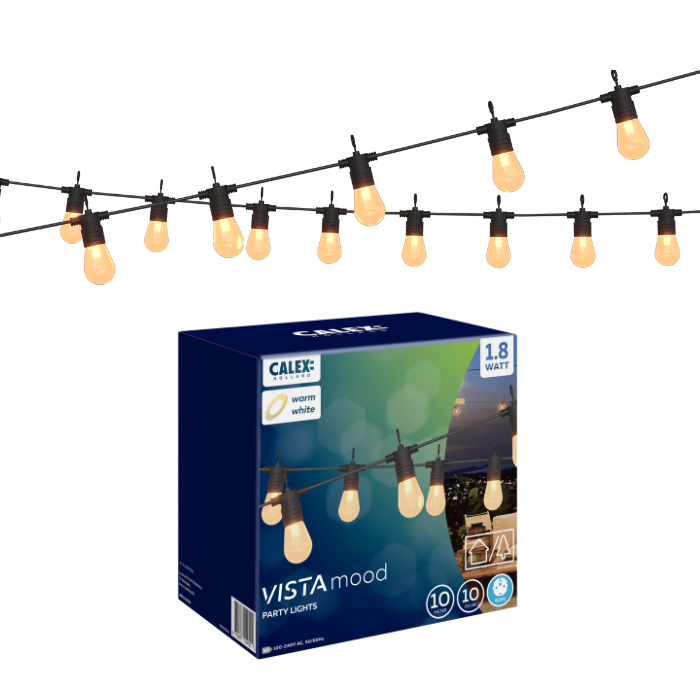 Calex 10m Festoon Outdoor 2700K Warm White 10 Bulb Party String Lights