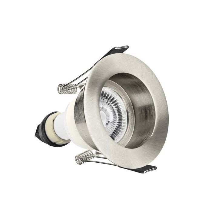 EVOFIRE FIRE RATED DOWNLIGHT 70MM CUTOUT IP65 SATIN NICKEL RECESSED +GU10 HOLDER INTEGRAL