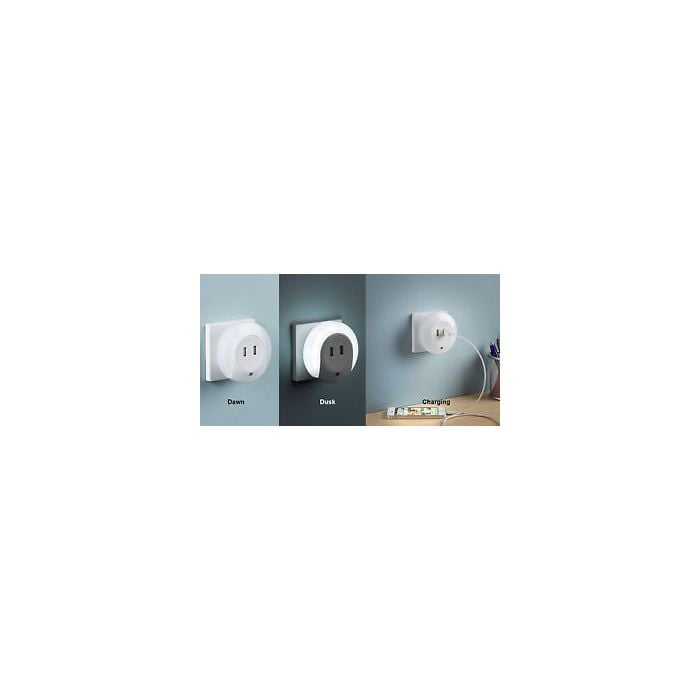Knightsbridge Plug-In LED Night Light With Dual USB Charger