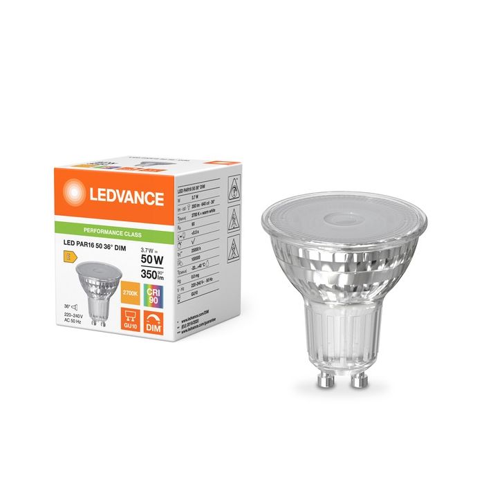 LEDVANCE PAR16 GU10 LED Spot 3.7W Extra Warm White Dimmable 36 Degree - 50W Replacement, Box View