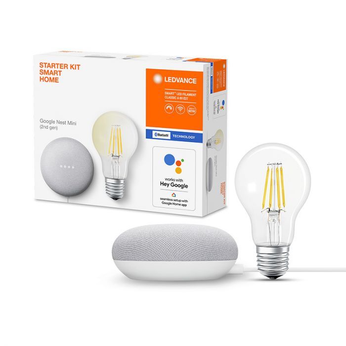 LEDVANCE SMART+ 6W WARM WHITE LED DIMMABLE BLUETOOTH DECORATIVE FILAMENT GLS BULB WITH GOOGLE NEST MINI STARTER KIT - SCREW CAP
