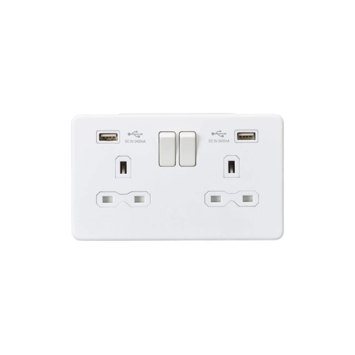 MLA 13A 2G Switched Socket with Dual USB Charger (2.4A) - Matt White