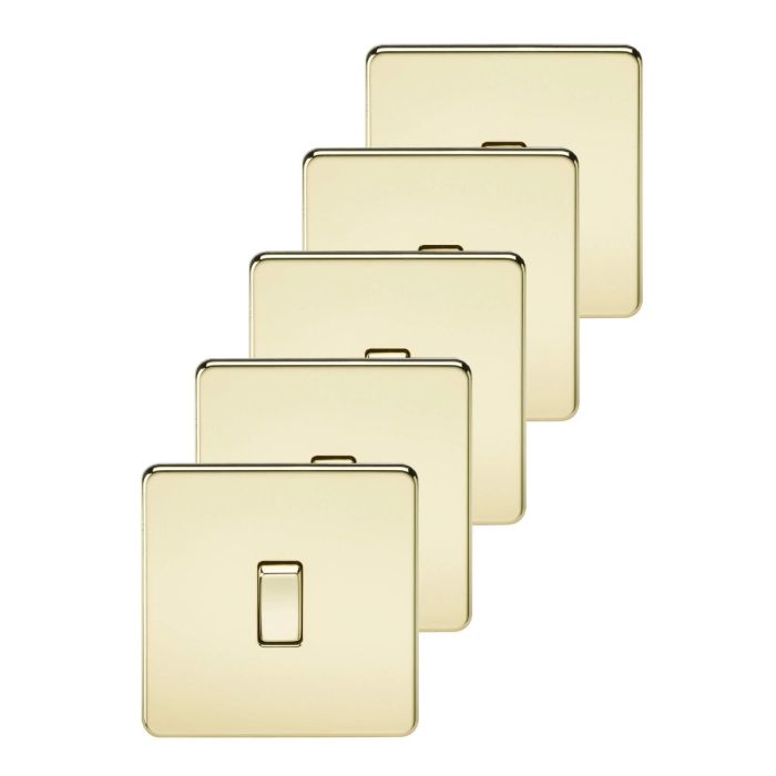 MLA 5 pack - Screwless 10AX 1G Intermediate Switch - Polished Brass