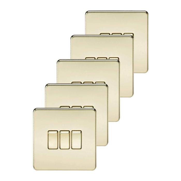 MLA 5 pack - Screwless 10AX 3G 2-Way Switch - Polished Brass