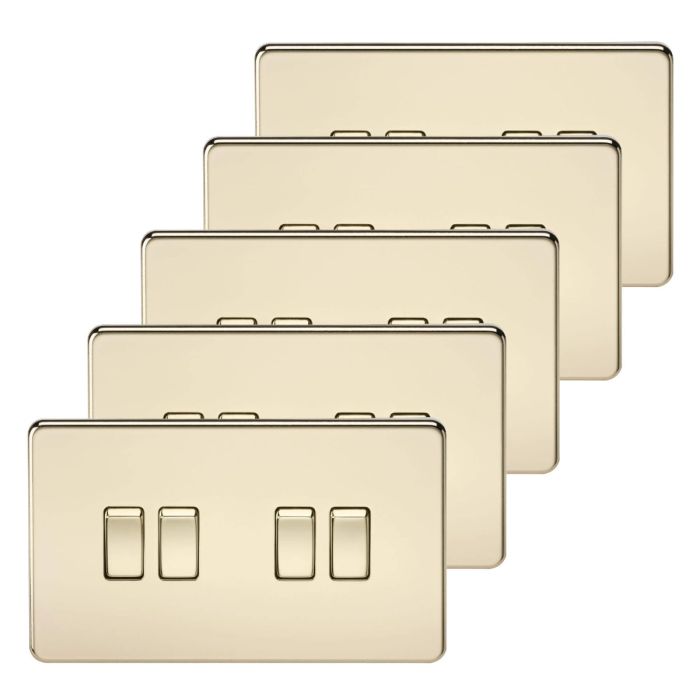 MLA 5 pack Screwless 10AX 4G 2-Way Switch - Polished Brass