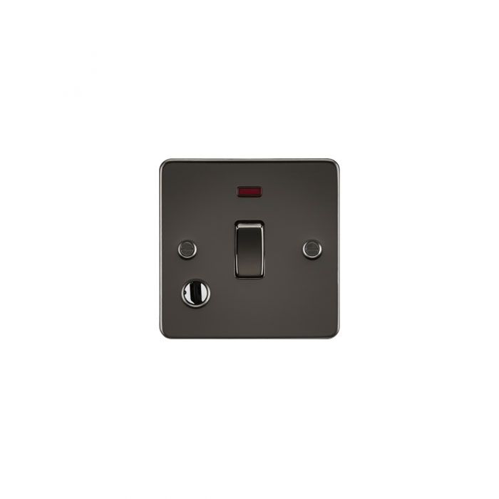 MLA Flat Plate 20A 1G DP switch with neon & flex outlet - gunmetal