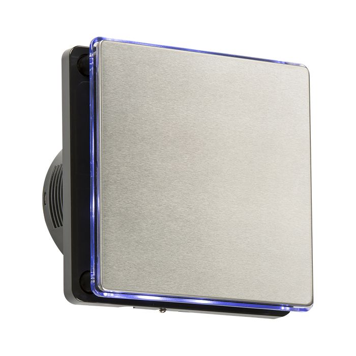 MLA Knightsbridge Black and Stainless Steel 100mm/4 inch LED Backlit Extractor Fan with Overrun Timer