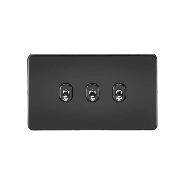 MLA Screwless 10AX 3G 2-Way Toggle Switch - Matt Black with chrome toggles