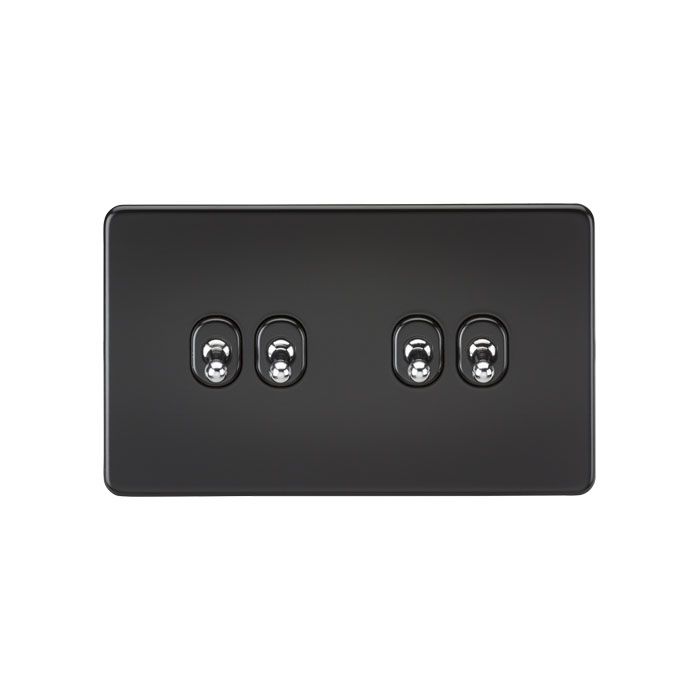 MLA Screwless 10AX 4G 2-Way Toggle Switch - Matt Black with chrome toggles