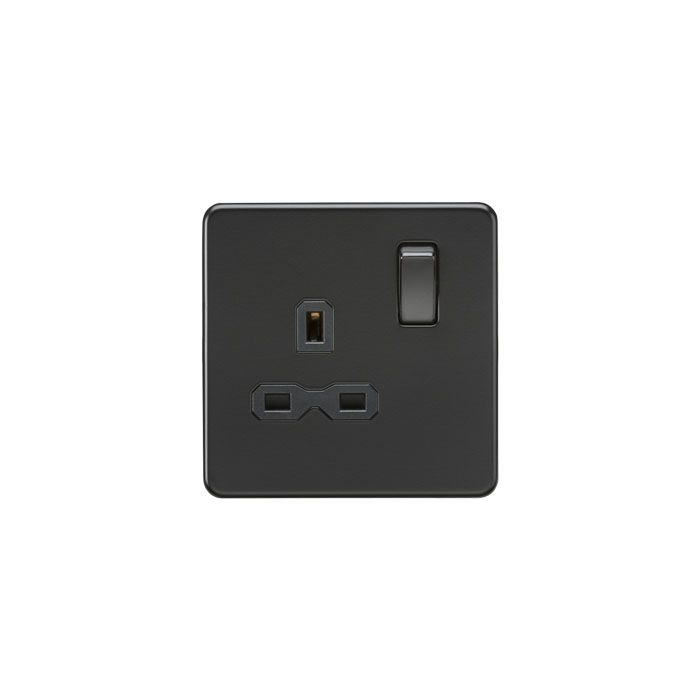 MLA Screwless 13A 1G DP switched socket - Matt black with black insert