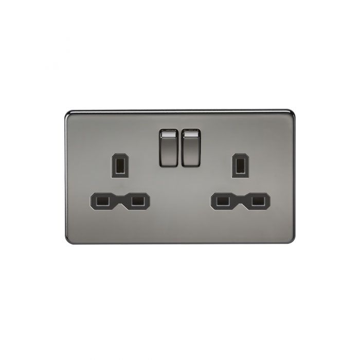 MLA Screwless 13A 2G DP switched socket - black nickel with black insert