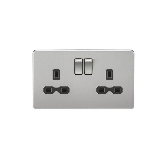 MLA Screwless 13A 2G DP switched socket - brushed chrome with black insert