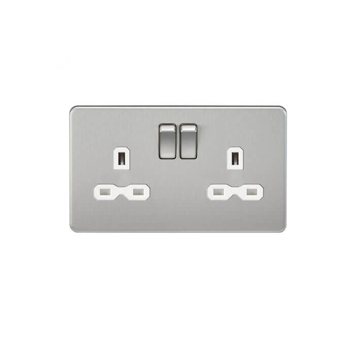 MLA Screwless 13A 2G DP switched socket - brushed chrome with white insert