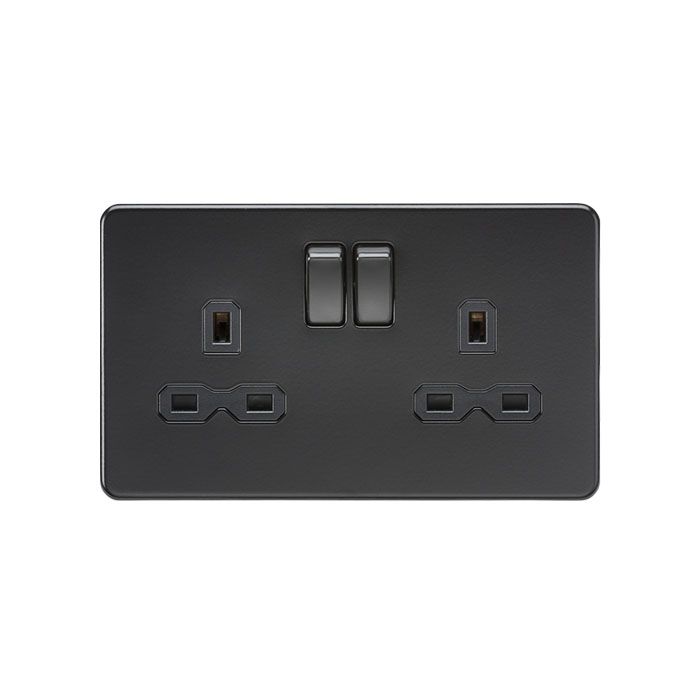 MLA Screwless 13A 2G DP switched socket - matt black with black insert