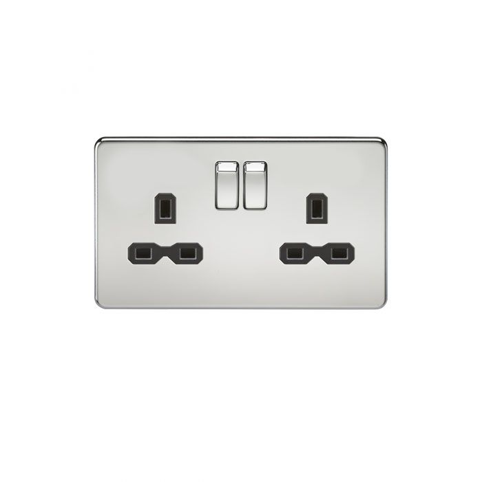 MLA Screwless 13A 2G DP switched socket - polished chrome with black insert