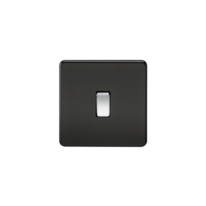 MLA Screwless 20A 1G DP Switch - Matt Black with Chrome Rocker