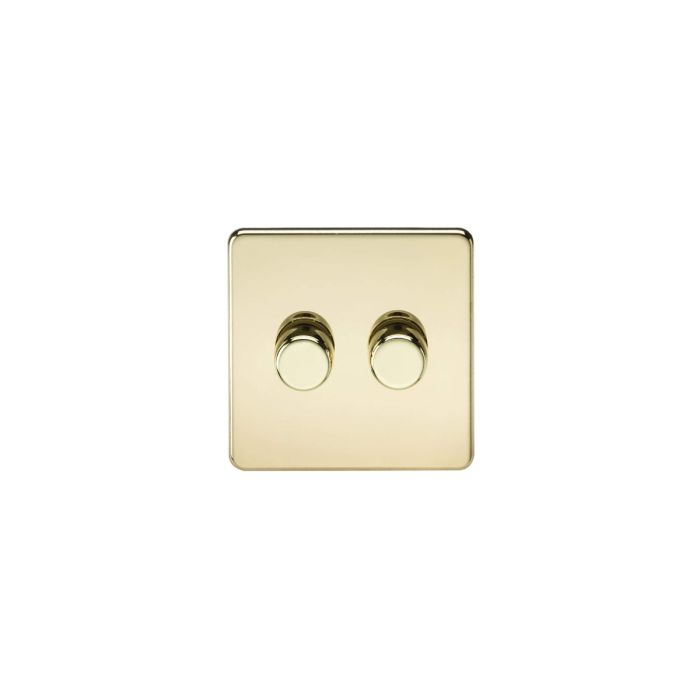 MLA Screwless 2G 2-way 10-200W (5-150W LED) trailing edge dimmer - Polished Brass