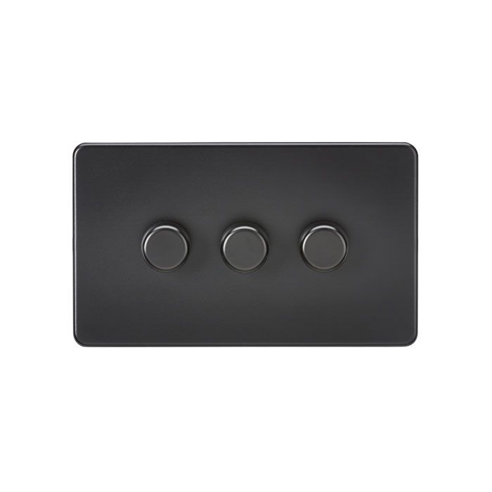 MLA Screwless 3G 2-way 10-200W (5-150W LED) trailing edge dimmer - Matt Black
