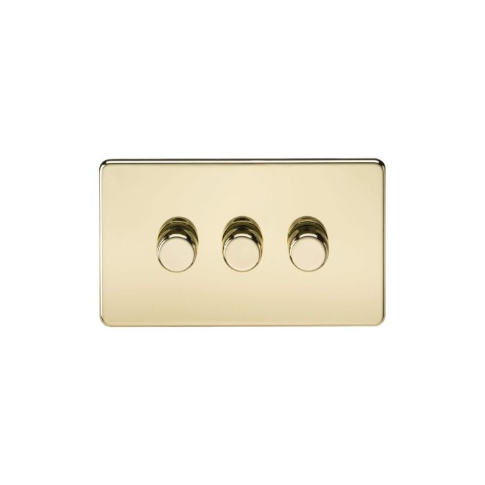 MLA Screwless 3G 2-way 10-200W (5-150W LED) trailing edge dimmer - Polished Brass