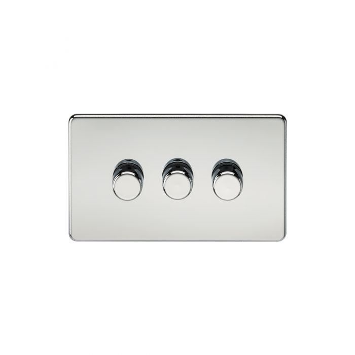 MLA Screwless 3G 2-way 10-200W (5-150W LED) trailing edge dimmer - Polished Chrome