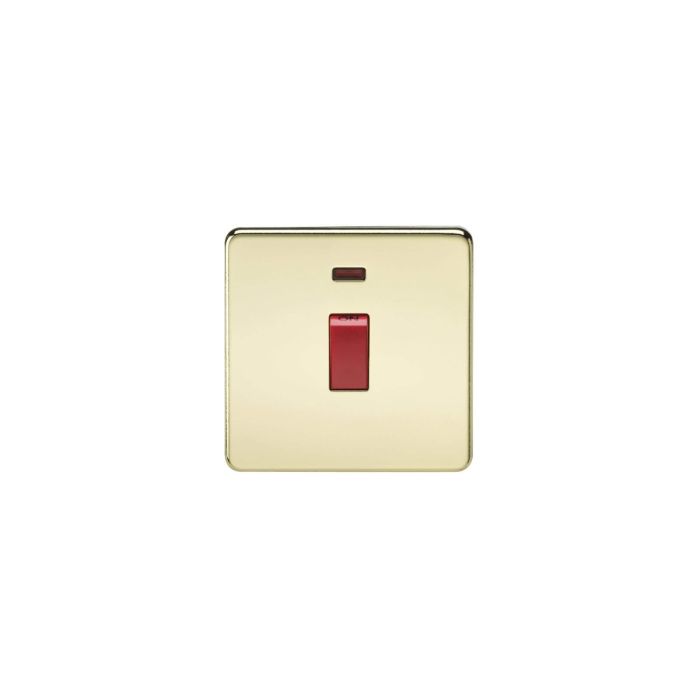 MLA Screwless 45A 1G DP Switch with Neon - Polished Brass