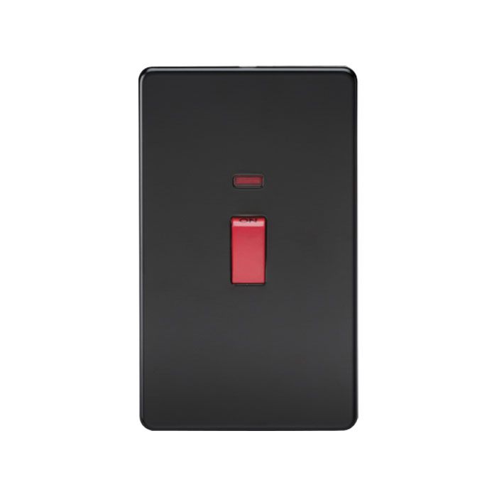 MLA Screwless 45A 2G DP Switch with Neon - Matt Black