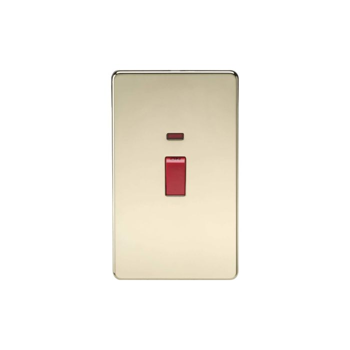 MLA Screwless 45A 2G DP Switch with Neon - Polished Brass