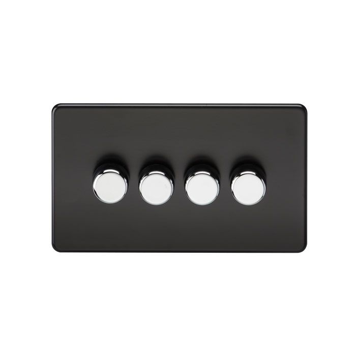 MLA Screwless 4G 2-Way Dimmer 60-400W - Matt Black with Chrome Knobs