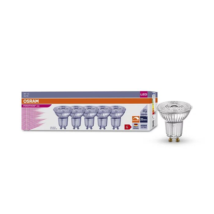 Osram Parathom LED GU10 3.4W (35W) 4000K 230 Lumens Dimmable 36D Spotlight (5 Pack)