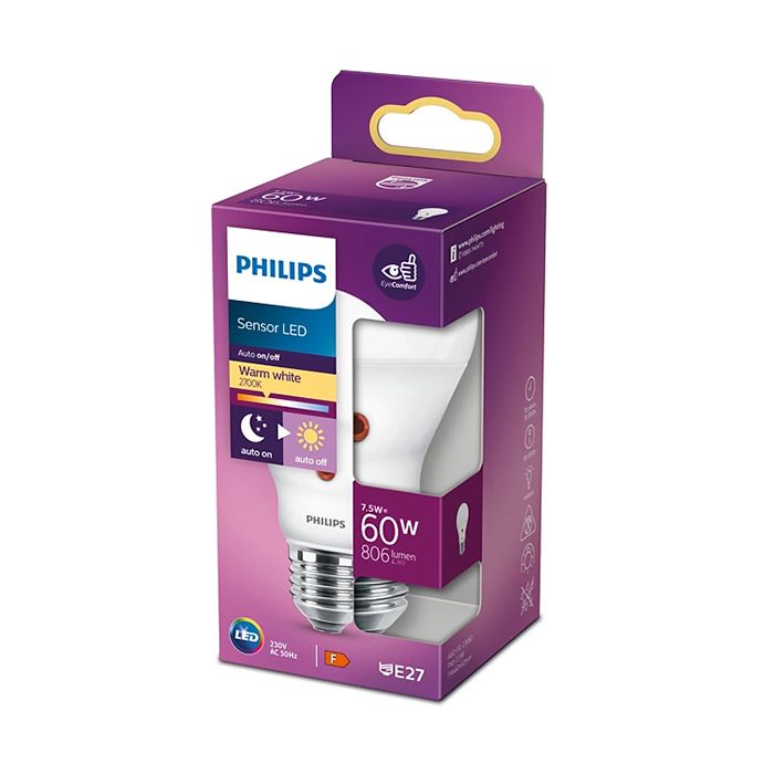 Philips 7.5W LED Daylight Sensor E27 Light Bulb 