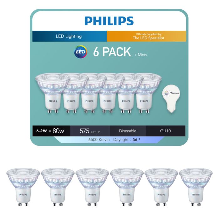 Philips Signify Master Value 6.2w-80w Equivalent 6500k 36 Degree Beam Angle - TheLEDSpecialist Mints - 6 Pack