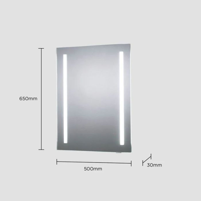 Sensio SE34495C0 Isla Plus Battery Operated LED Mirror - 500x650x30mm - Cool White - Dimensions Photo 1