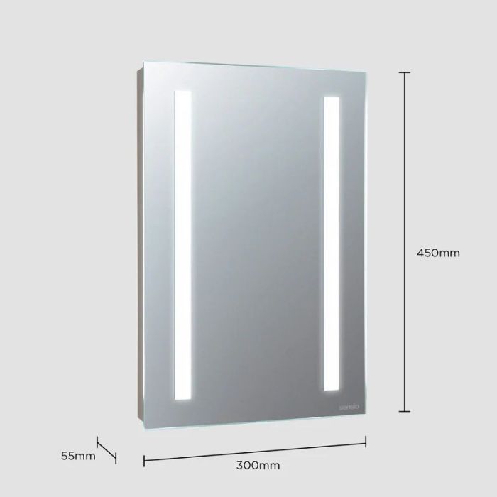 Sensio SE140009N0 Lumino Rectangle Front-lit Rechargeable EVO+ Lithium-Ion Battery LED Mirror - Natural White - 300mm x 450mm, Dimensions Photo 1