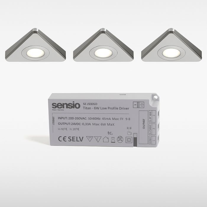 Sensio Treos Slim Triangle Under Cabinet Light - 3 Light Kit Inc Driver - Natural White