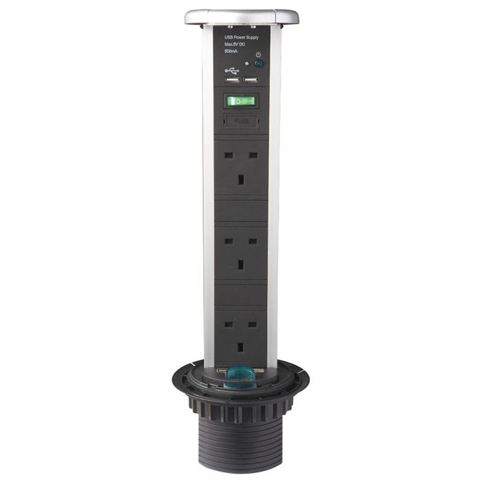 SensioPod 3x Power Sockets & USB - Aluminium