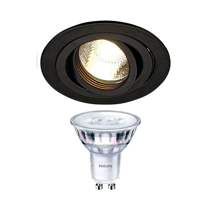 SLV Black Tilt Downlight and Philips LED GU10 Bundle